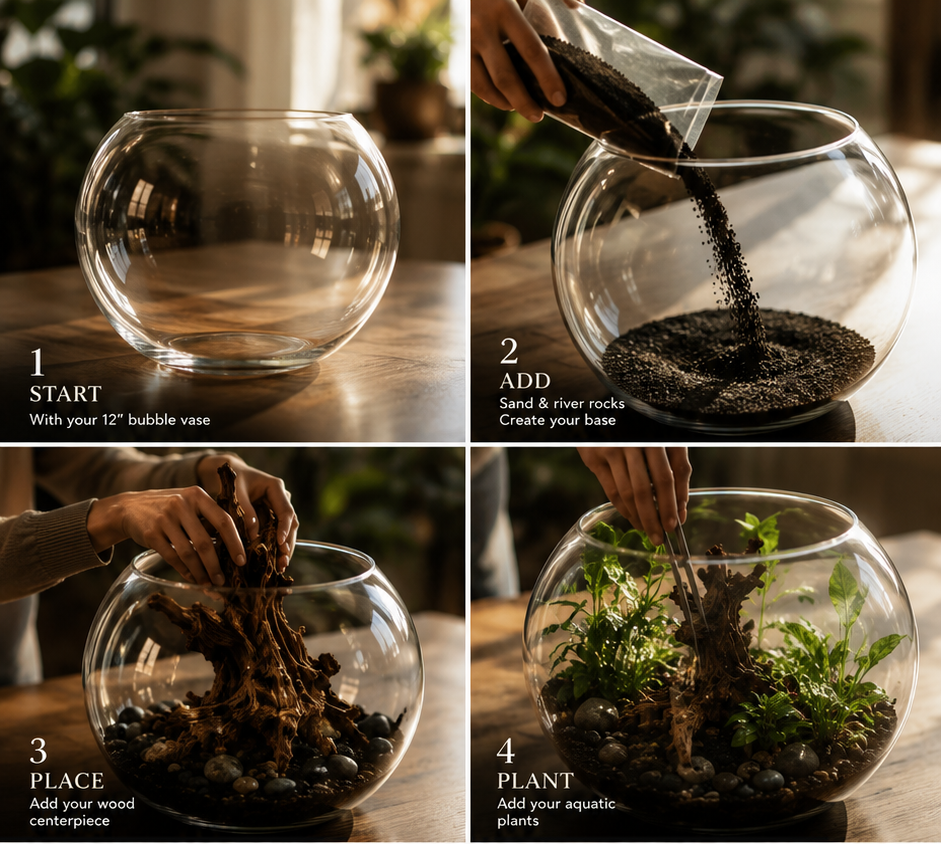 Living Ecosystem Fishbowl Kit – 12” Bubble Vase Aquascape